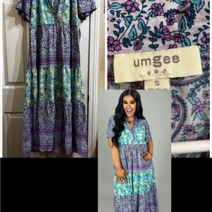 Umgee Women's Floral Maxi Dress - Purple, Blue, and Yellow
